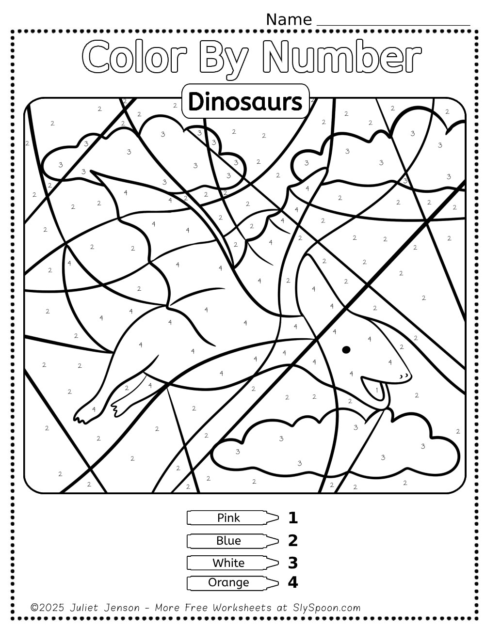 10 Free Printable Dinosaur Themed Color By Number Pages For Kids Sly Spoon