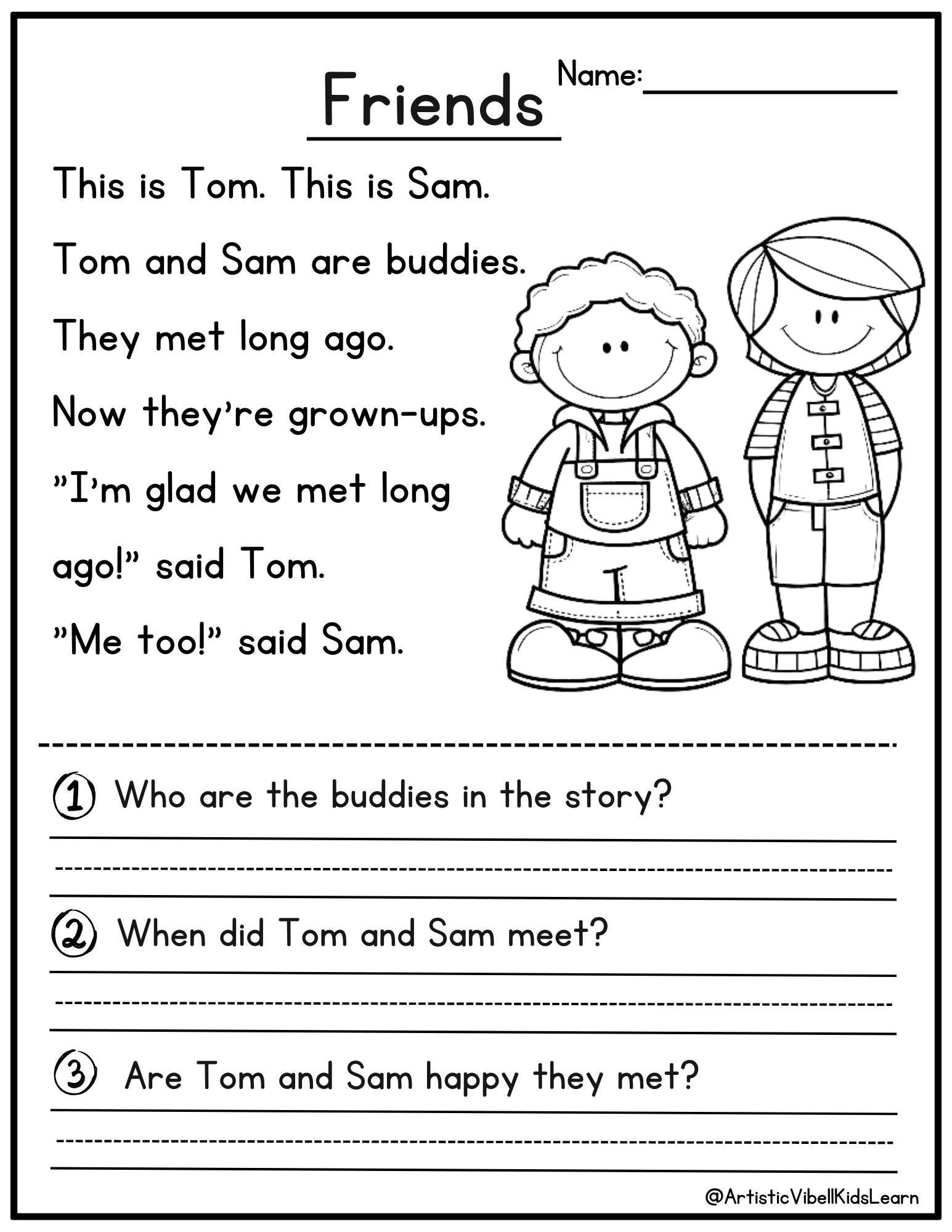 free printable first grade reading worksheets