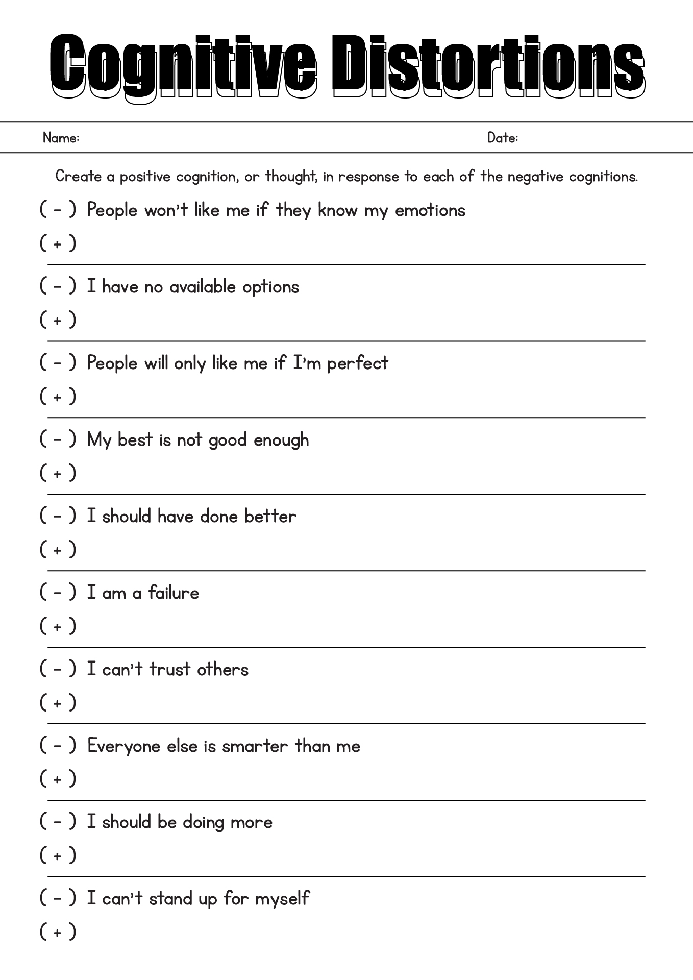 free printable cognitive worksheets for adults