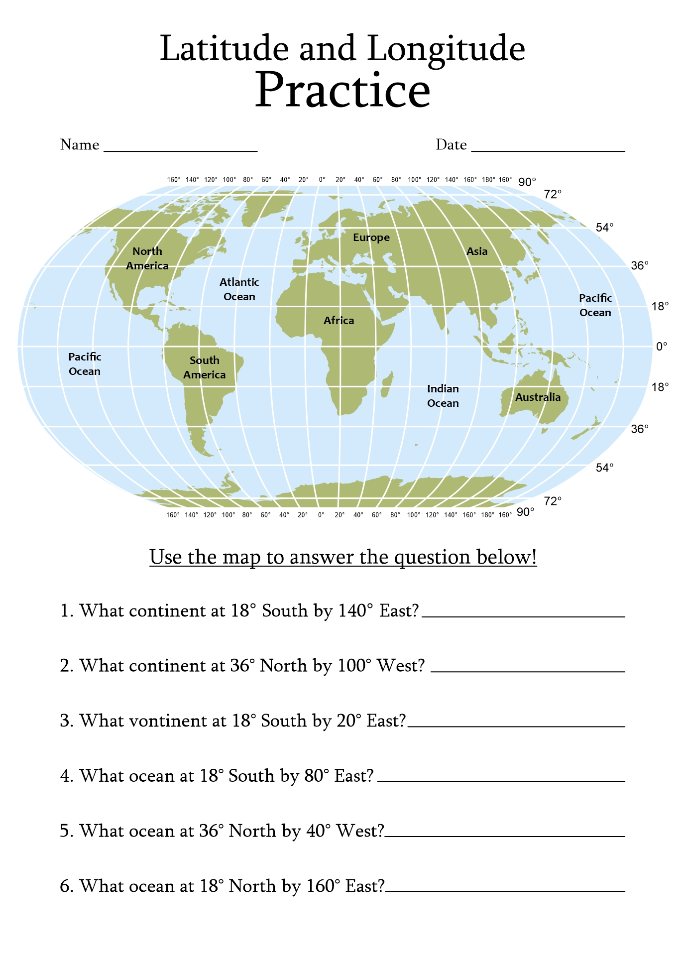 latitude and longitude free printable worksheets
