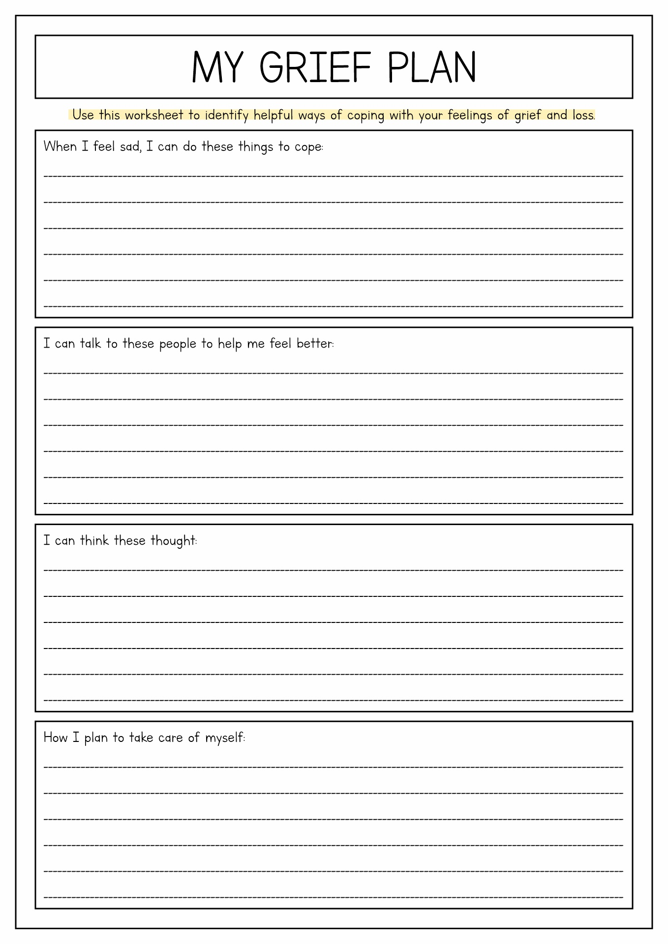 free printable grief worksheets for adults