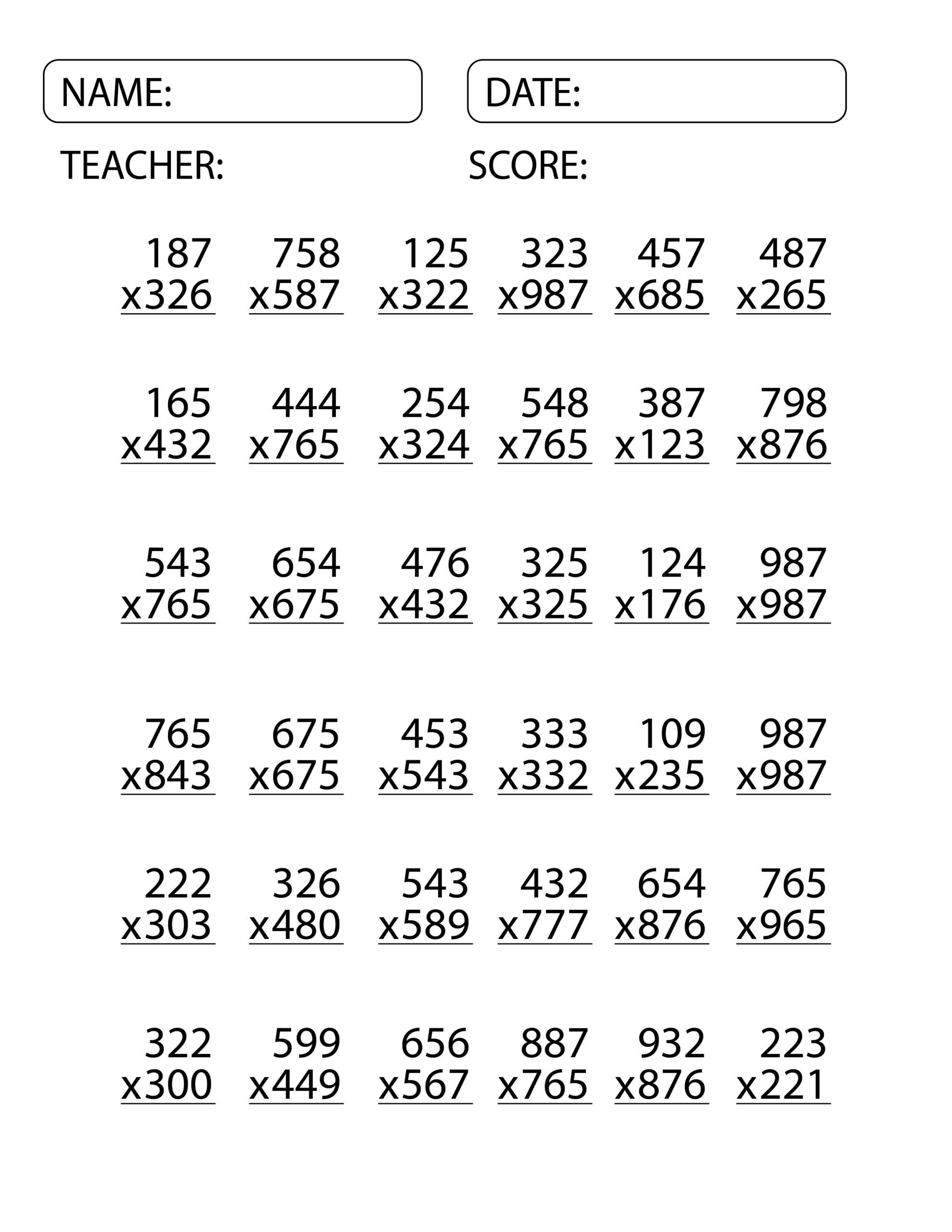 multiplication worksheets grade 3 printable