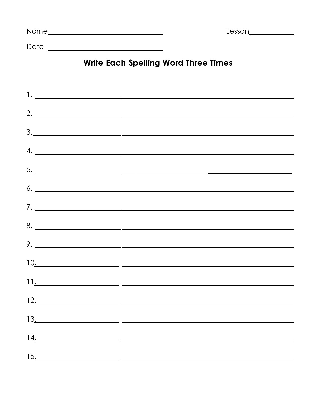 free printable blank spelling worksheets