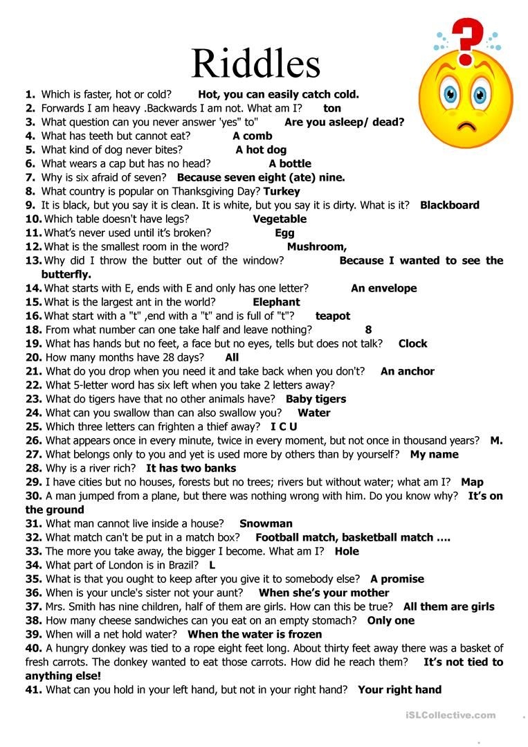 59 Riddles Worksheets Library