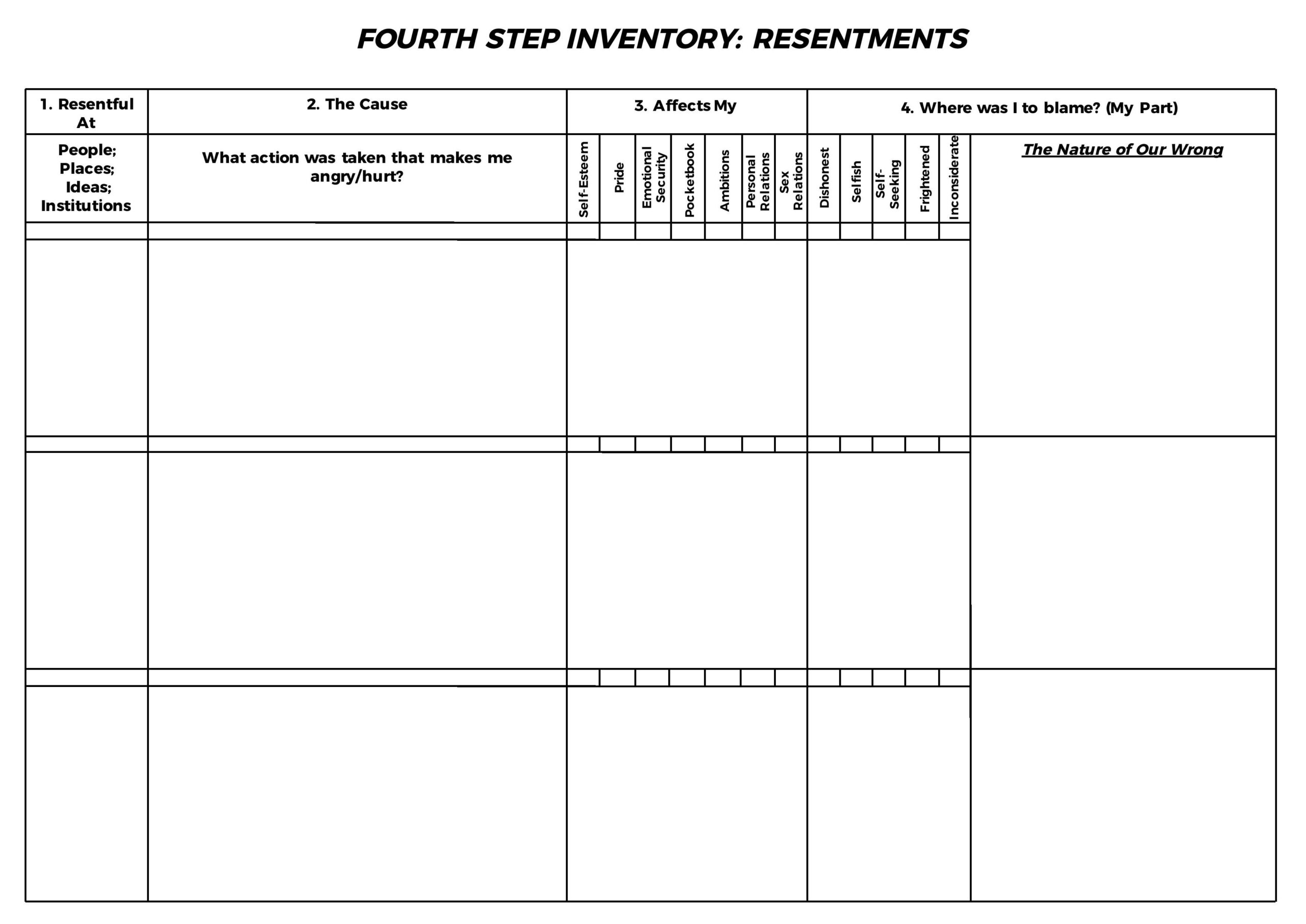 free printable printable aa 4th step worksheets