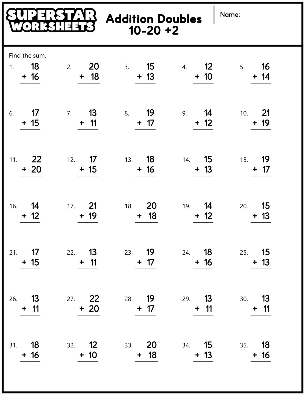 Addition Doubles Worksheets Superstar Worksheets Addition Doubles Worksheets Superstar Worksheets