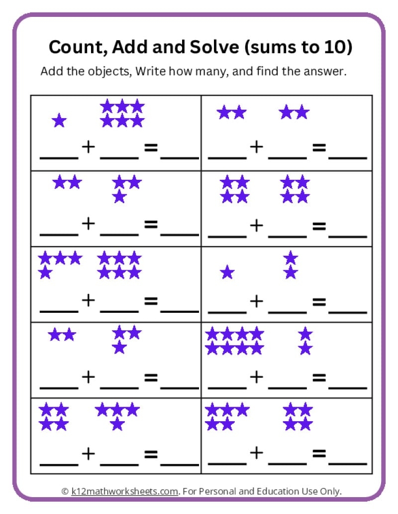 free printable kindergarten math worksheets addition