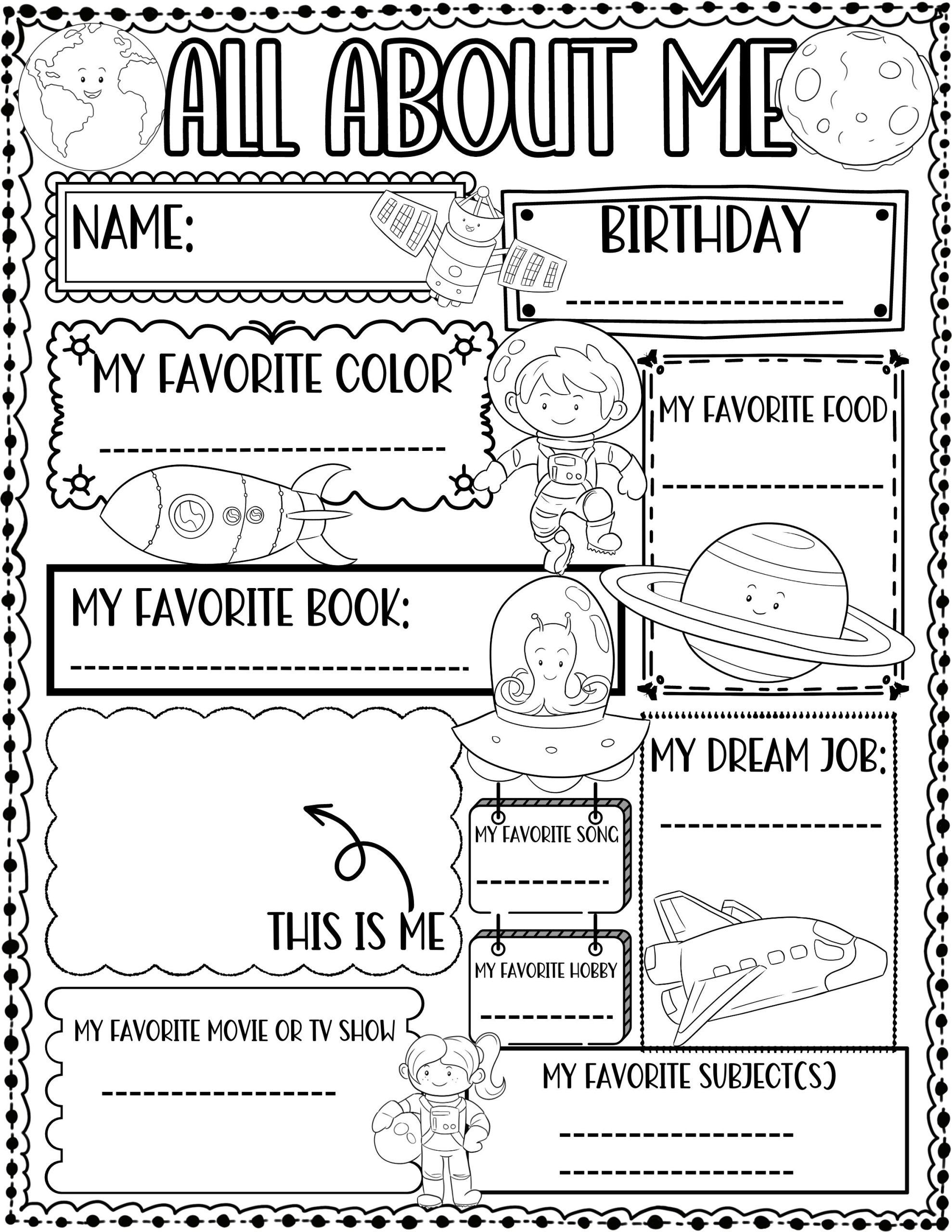 free all about me printable worksheets