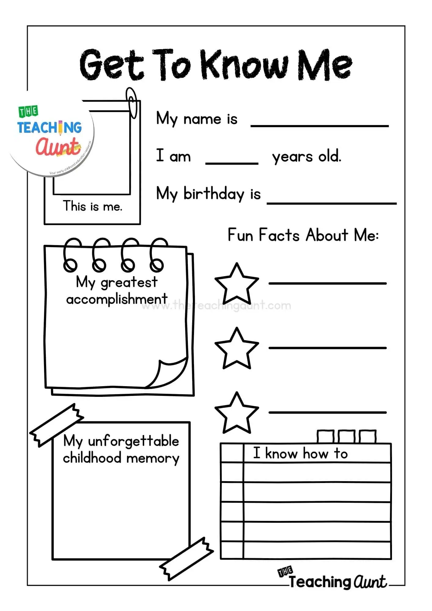 all about me printable worksheets