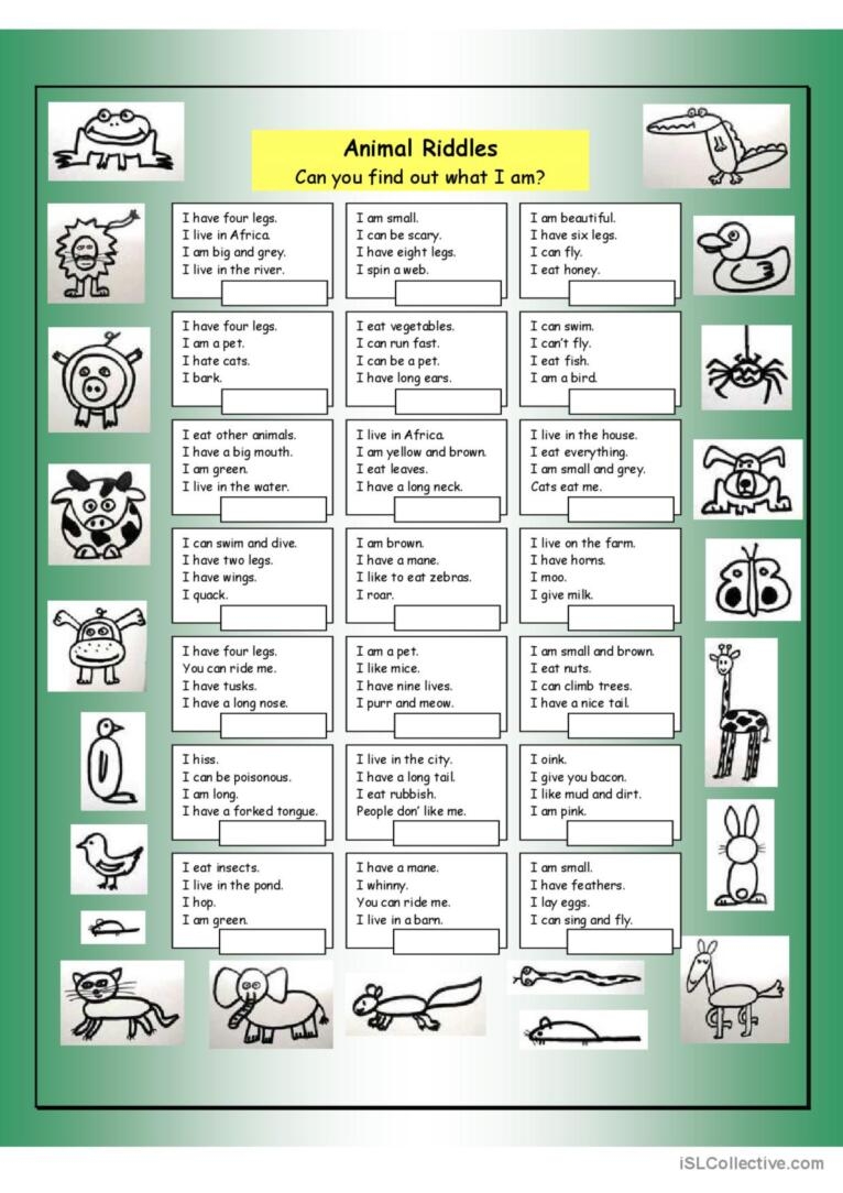 Animal Riddles 1 Easy English ESL Worksheets Pdf Doc