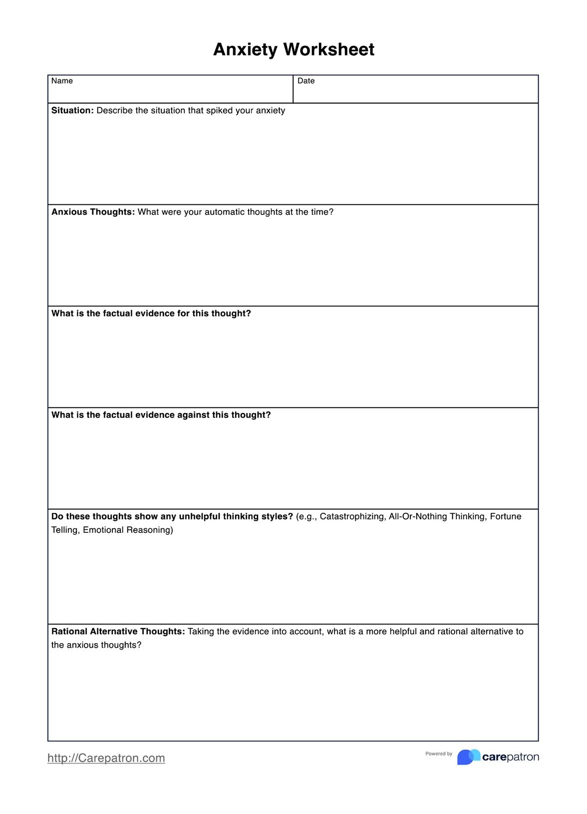 Anxiety Worksheet Example Free PDF Download Anxiety Worksheet Example Free PDF Download