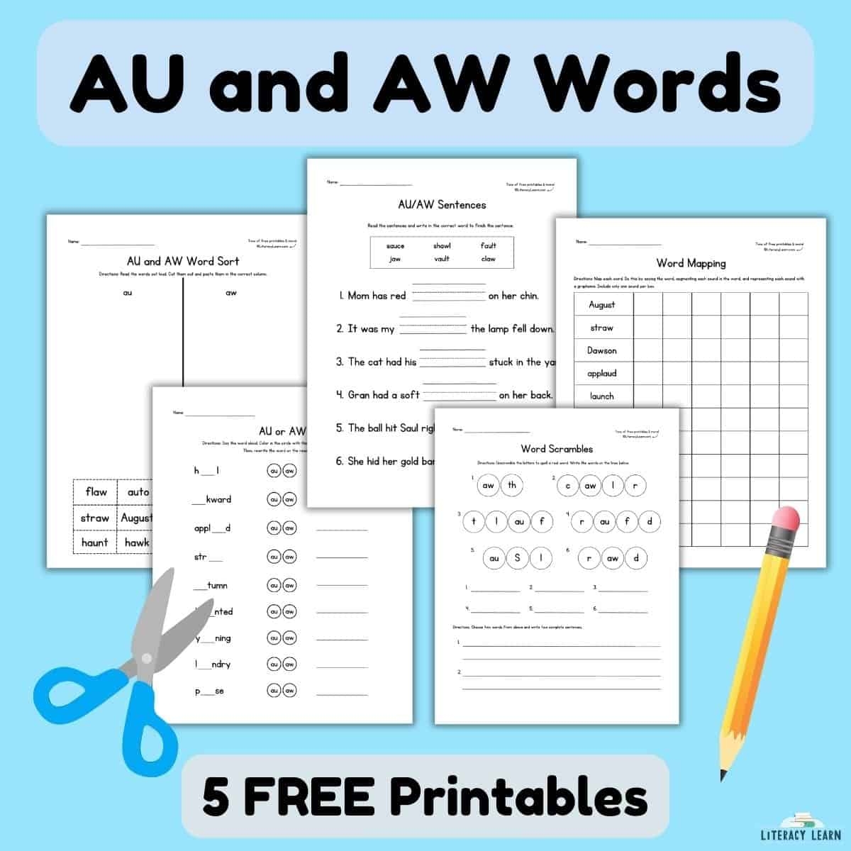 AU And AW Words Teaching Tips 5 Free Worksheets Literacy Learn