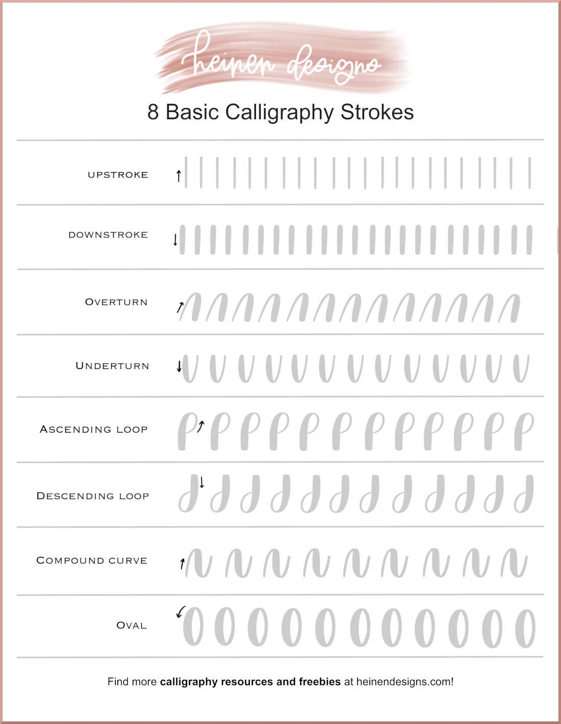 Basic Calligraphy Strokes Practice Sheet Free Download