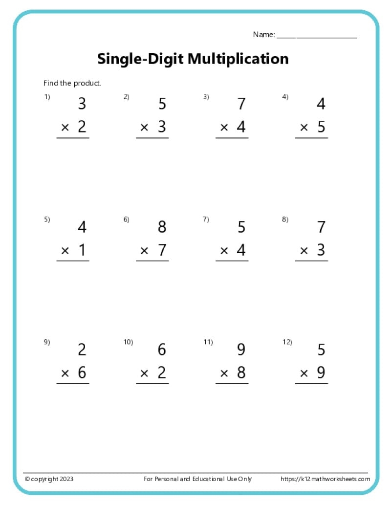 multiplication worksheets printable free