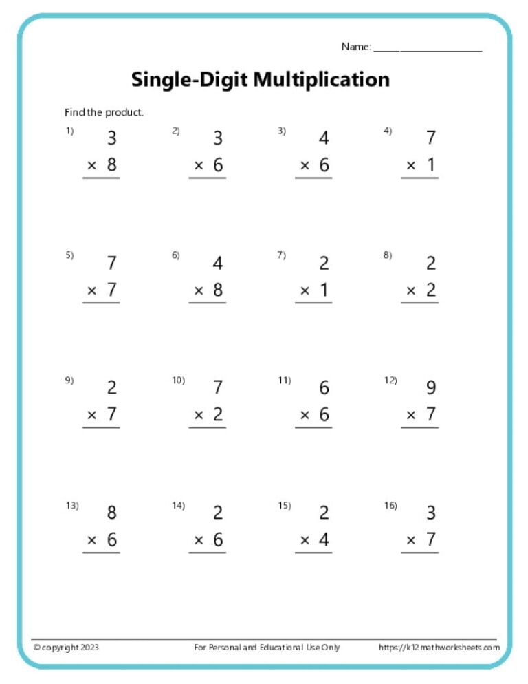 Basic Multiplication Worksheets K12 Math Worksheets