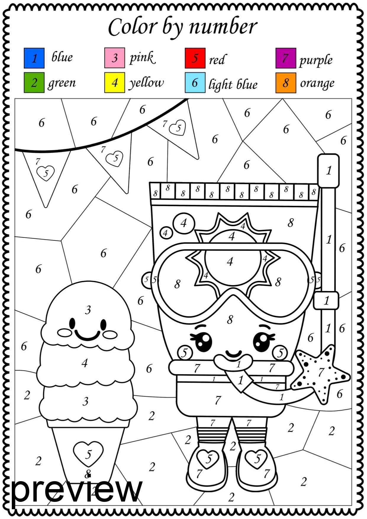 color by number printable worksheets