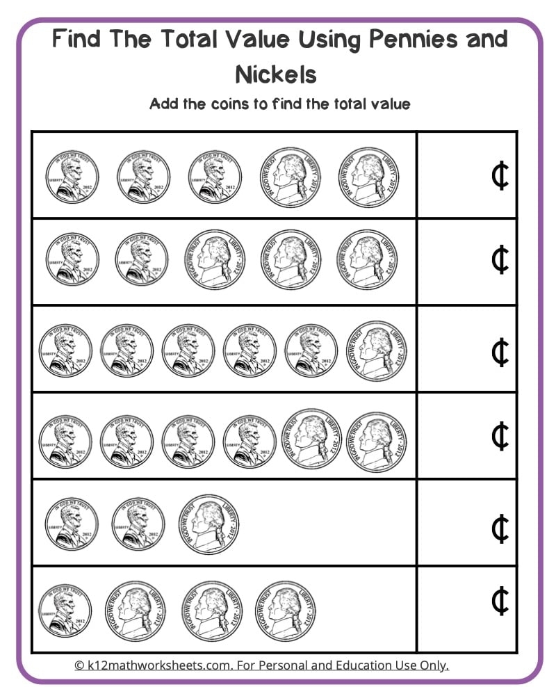 money math worksheets printable