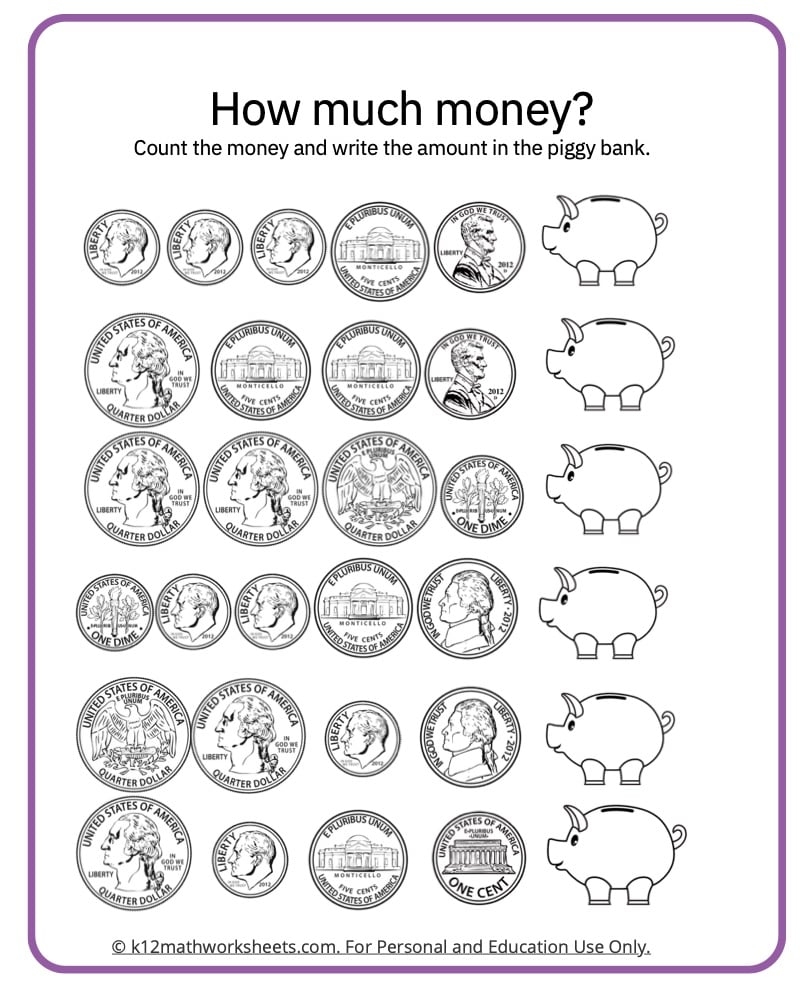 money worksheets printable
