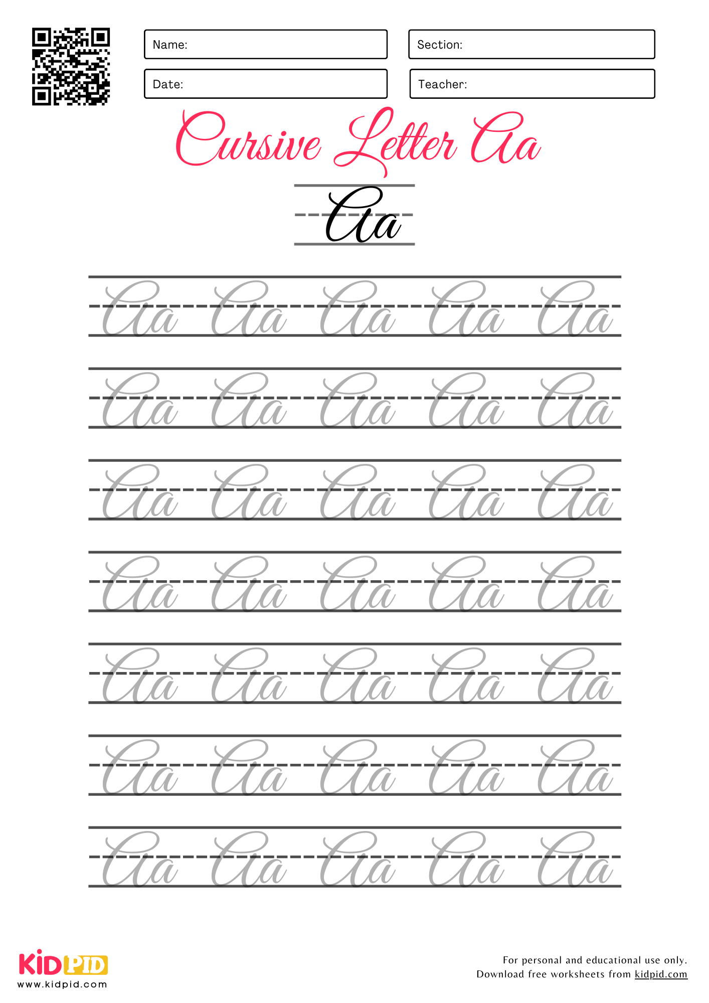 free printable cursive worksheet
