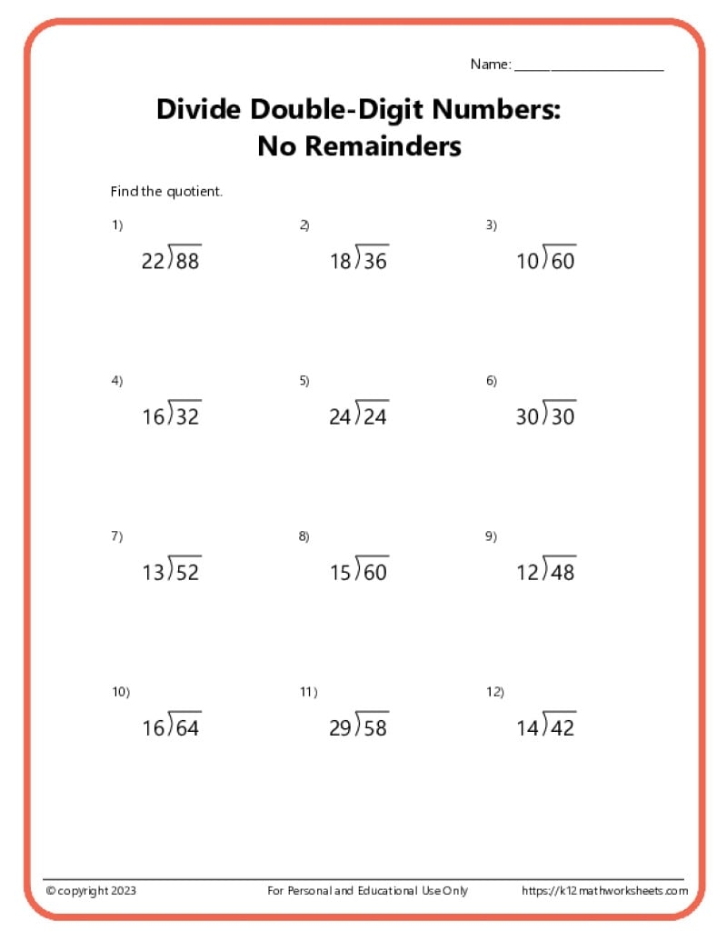 division worksheet printable