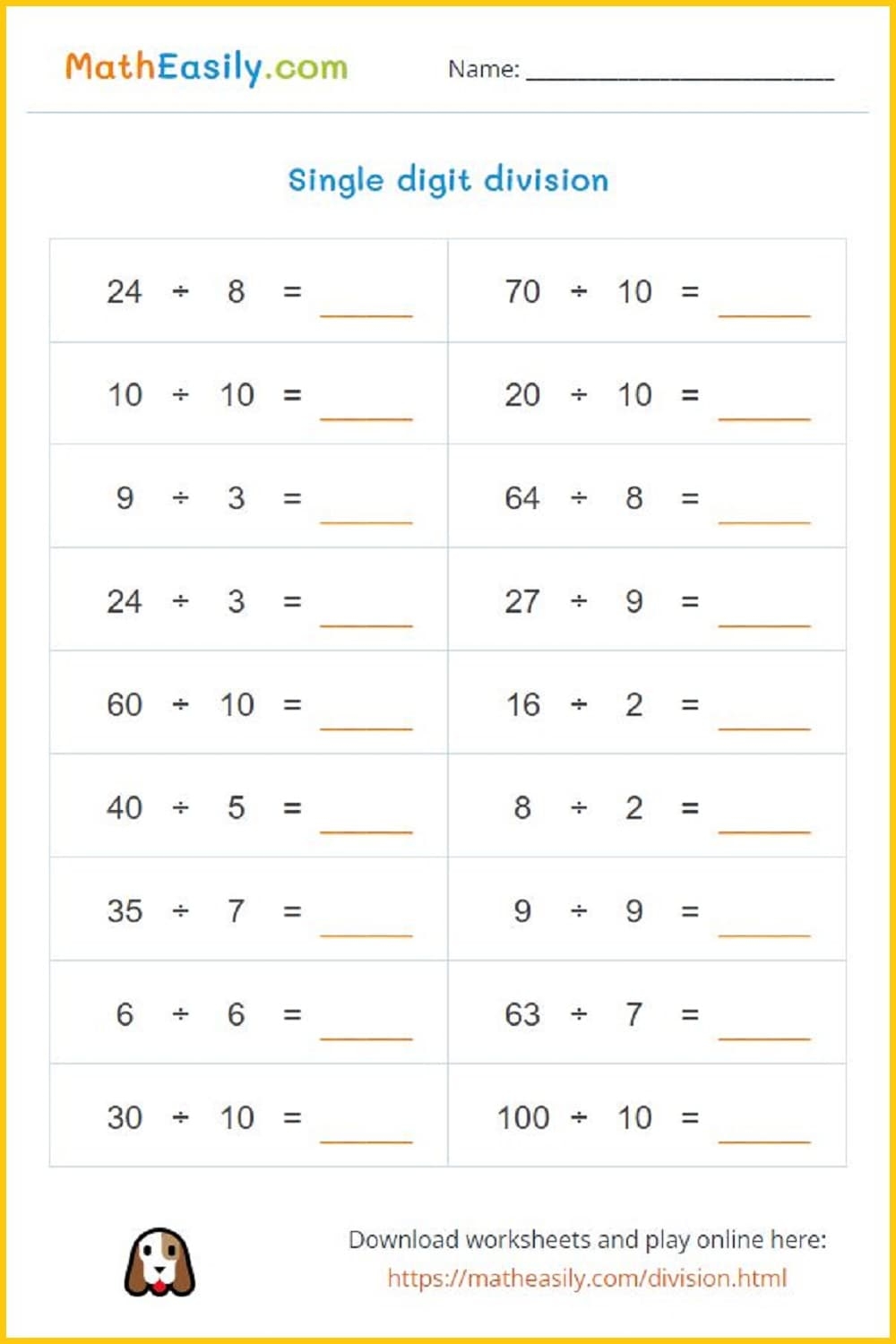 free printable math division worksheets