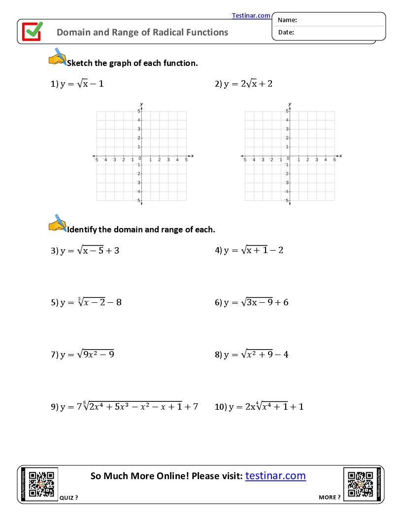Domain And Range Of Radical Functions Worksheets Domain And Range Of Radical Functions Worksheets