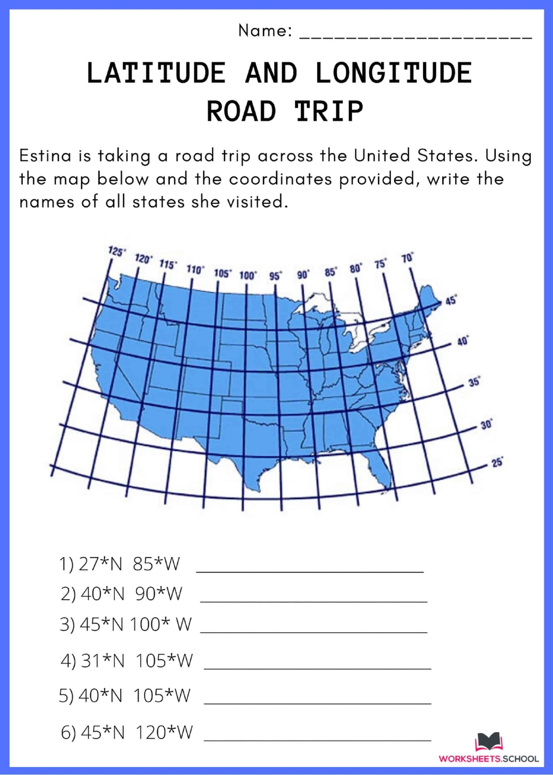 free printable latitude and longitude worksheets