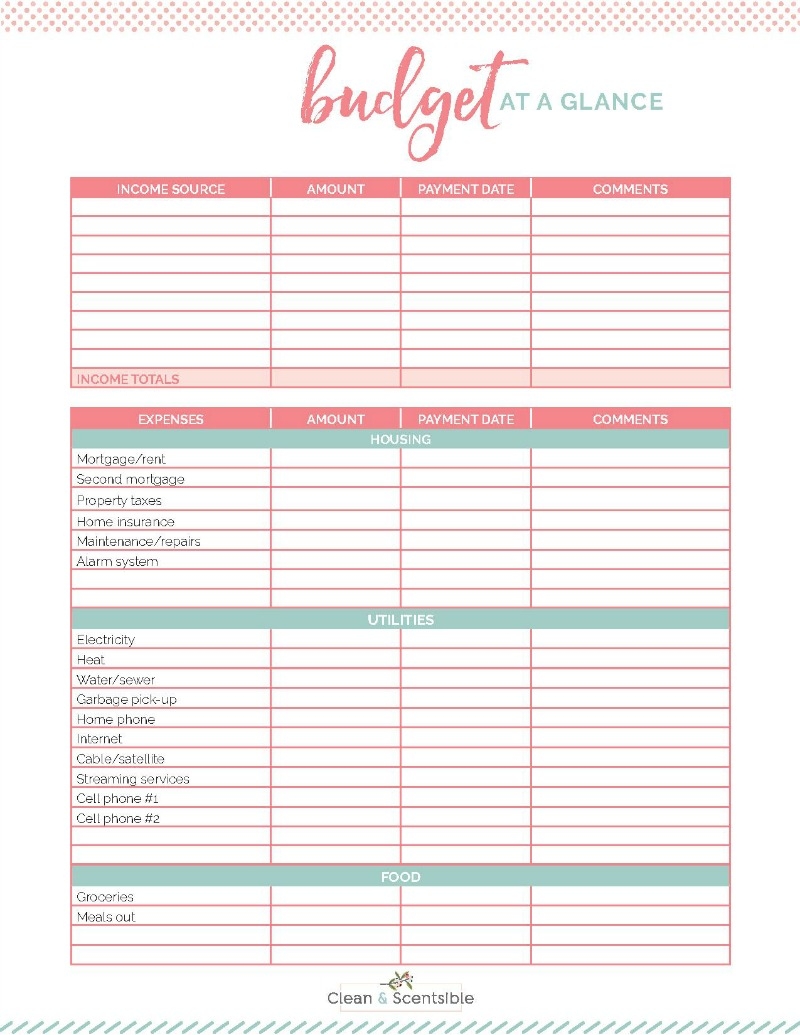 free printable budget worksheets