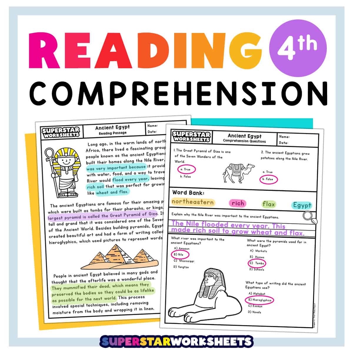 free printable reading comprehension worksheets for 4th graders
