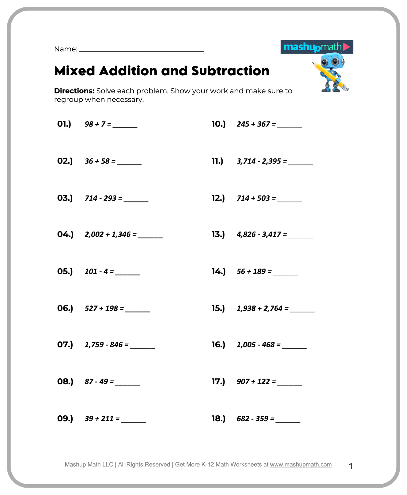 4th grade printable math worksheets