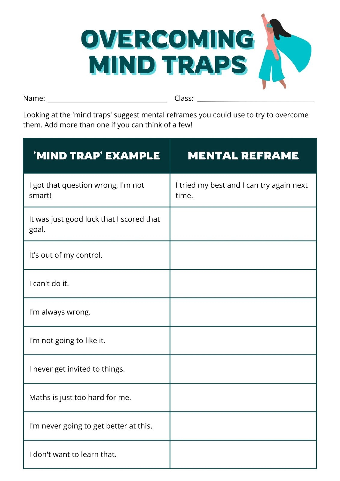 free printable mental health worksheets