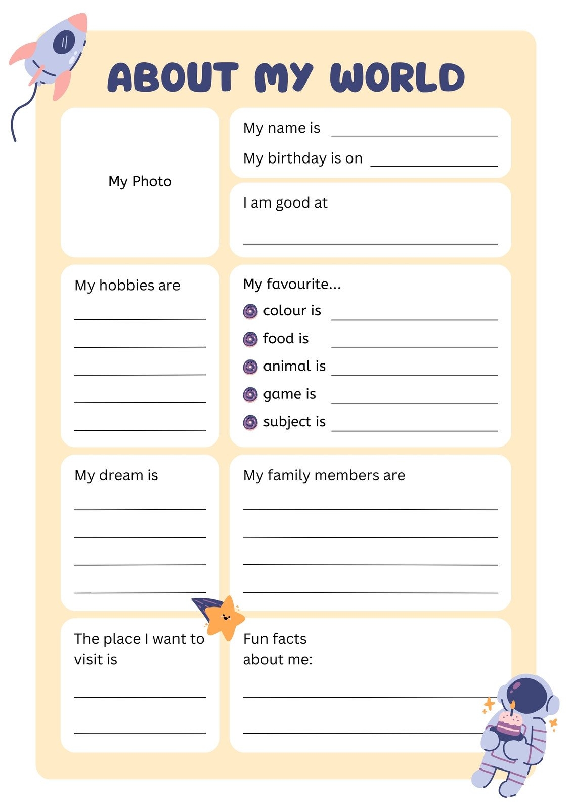 all about me free printable worksheet