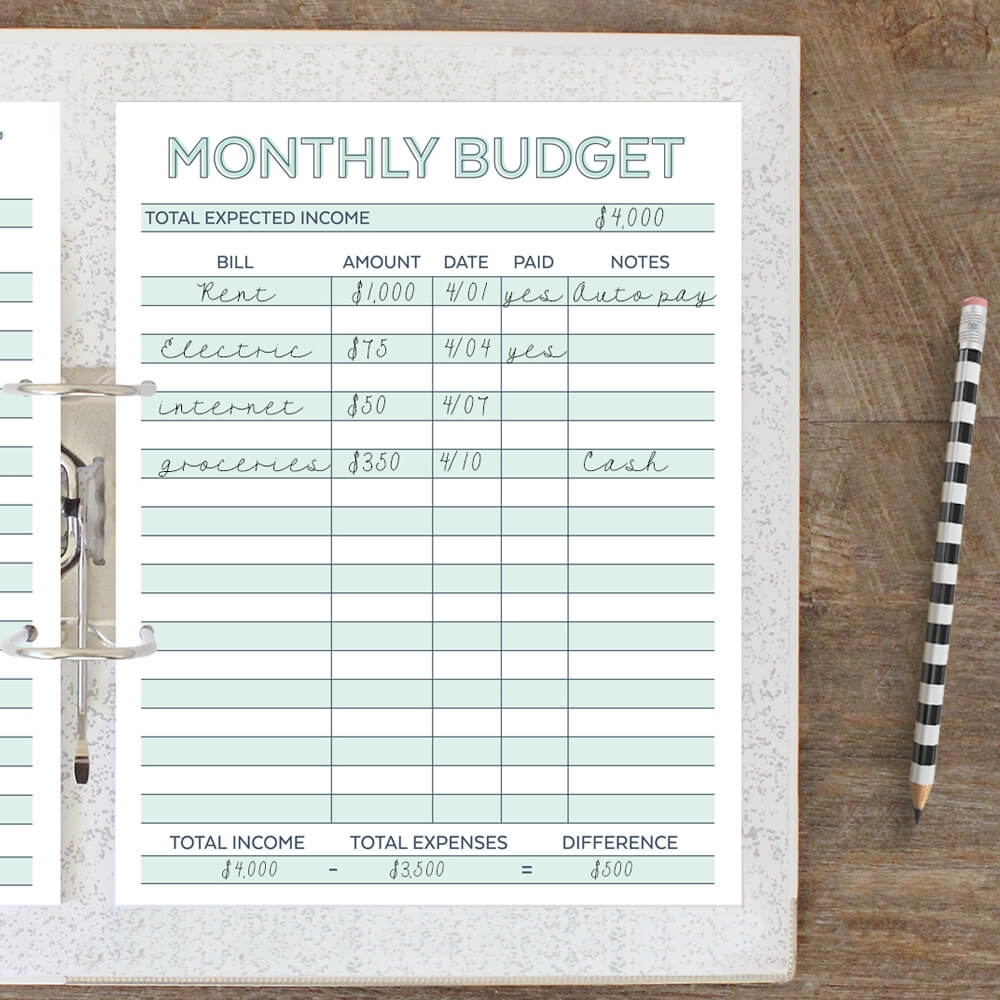 free printable beginner simple budget worksheet