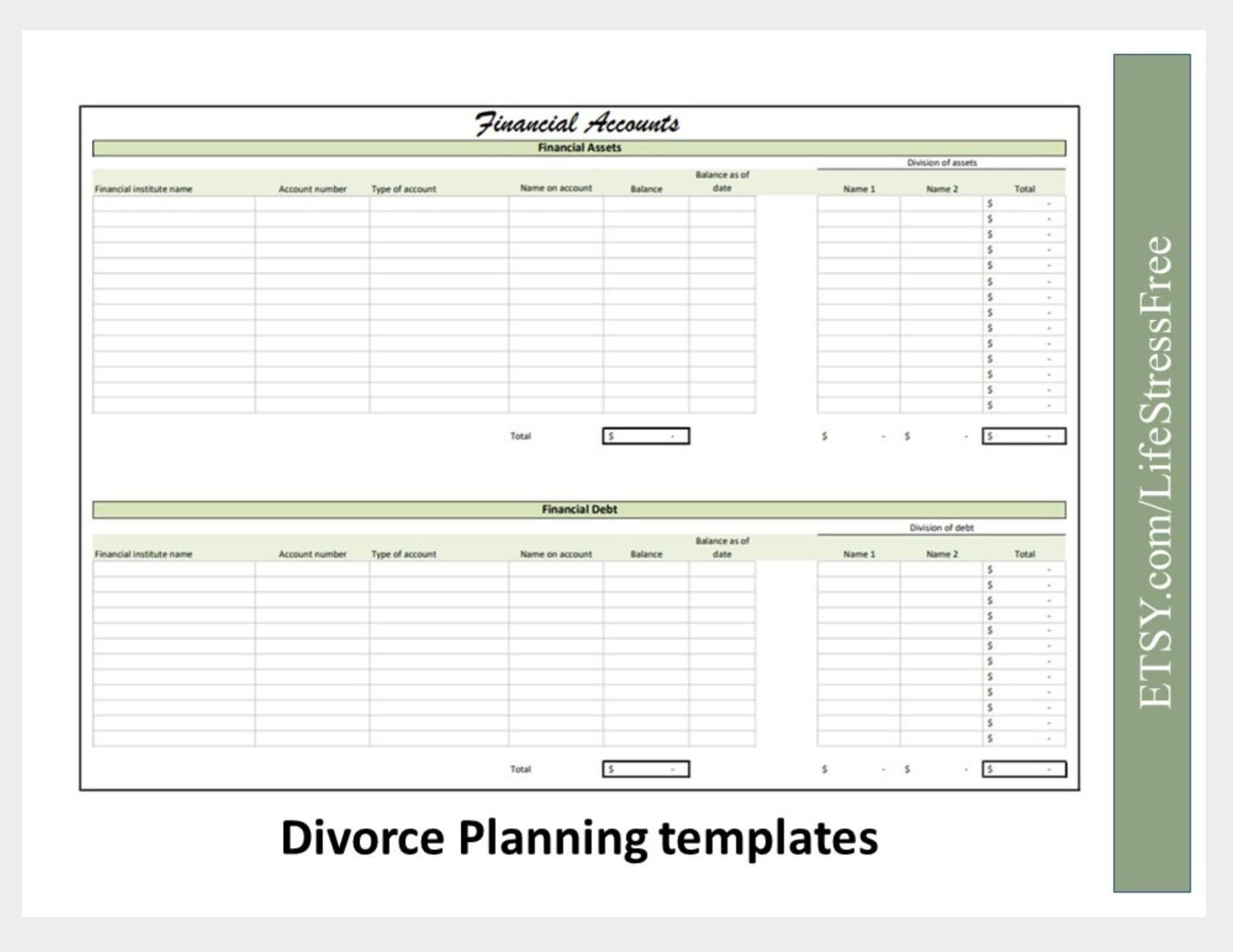 free printable divorce asset worksheet