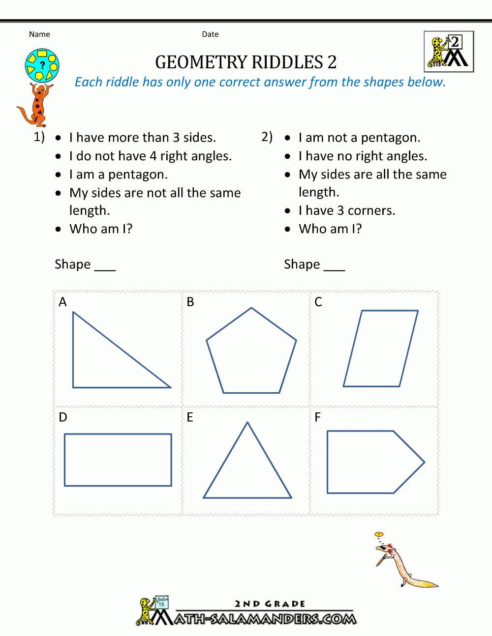 free printable geometry worksheets
