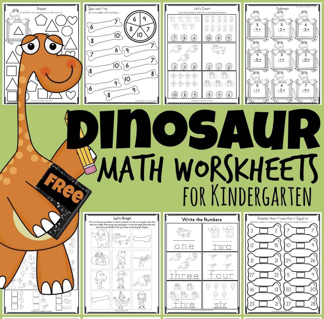  FREE Kindergarten Dinosaur Math Worksheets