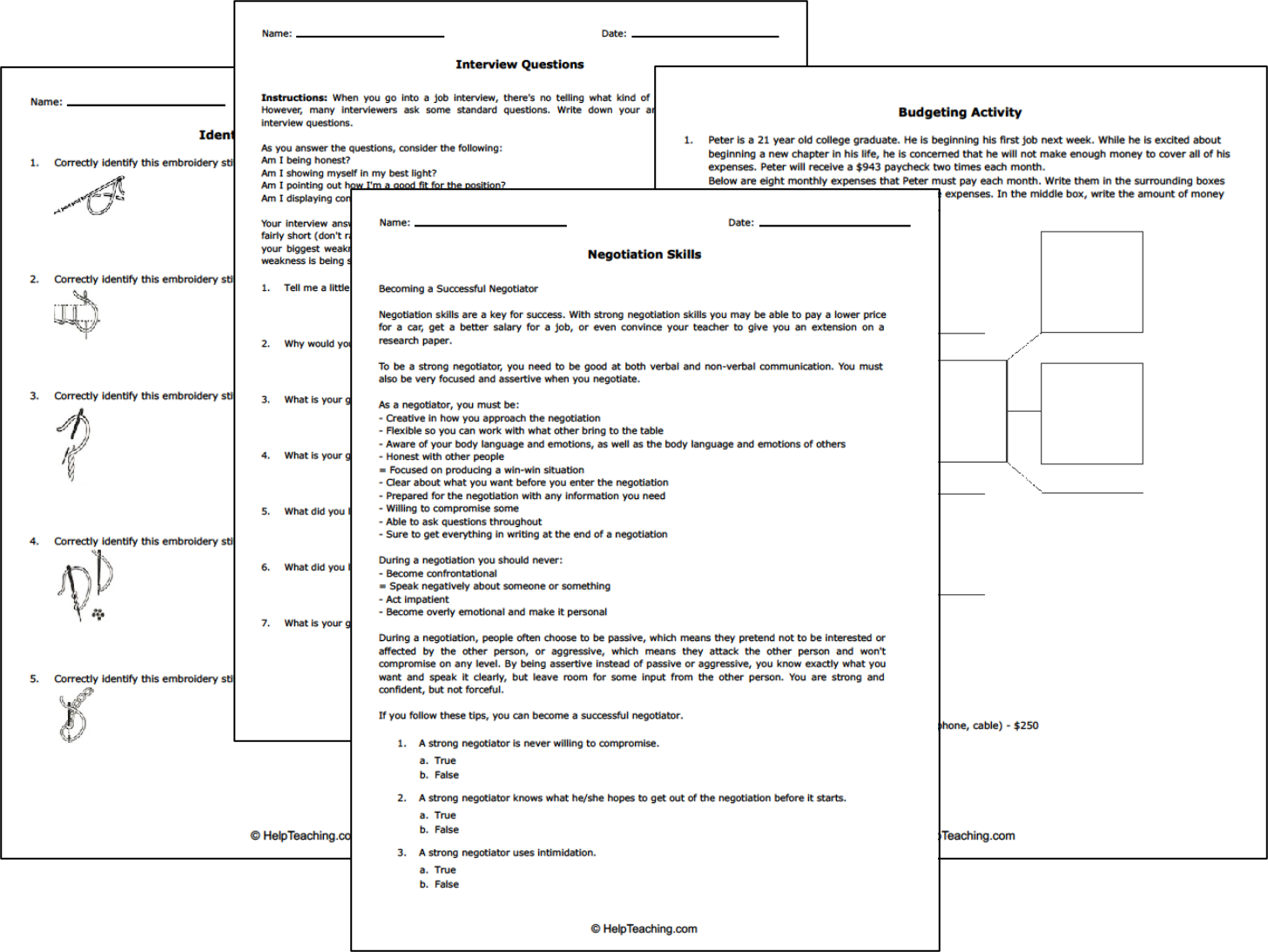 free printable life skills worksheets