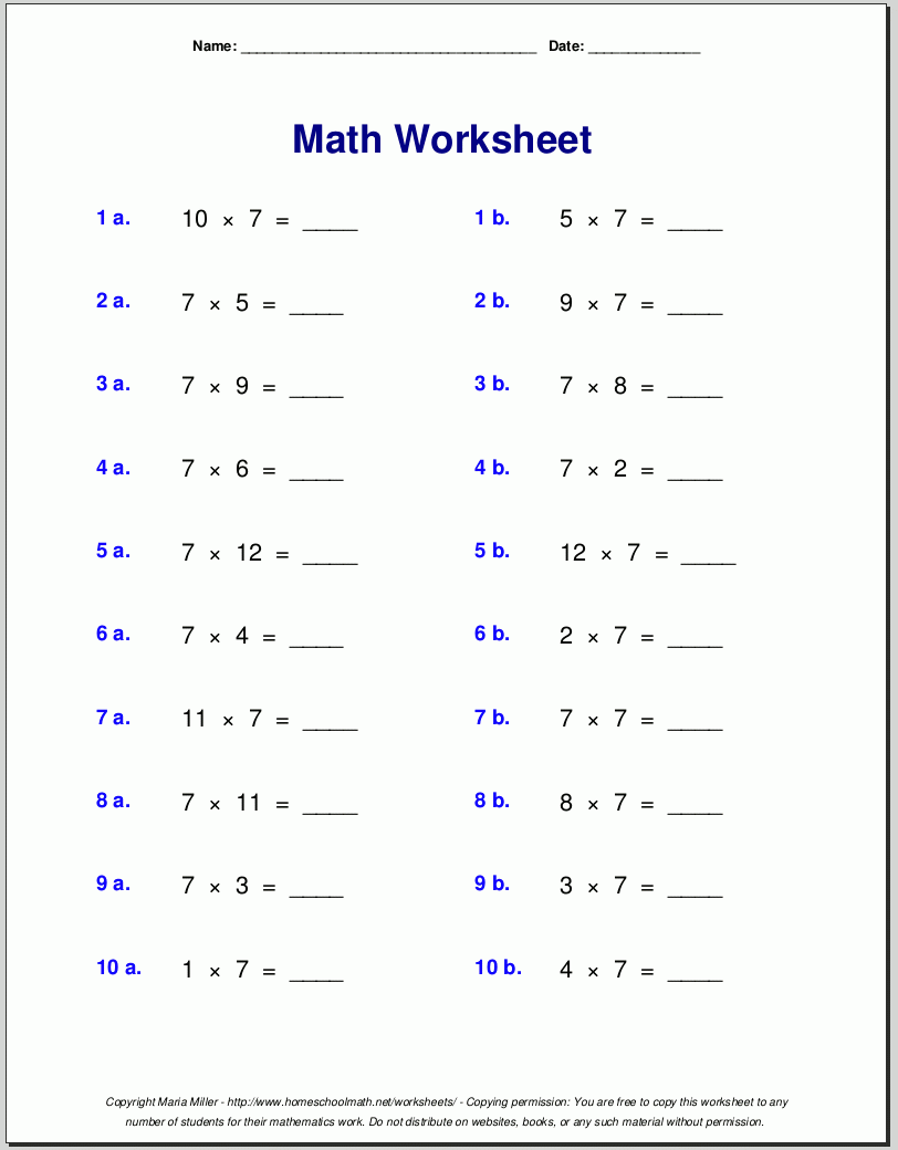 multiplication math worksheets printable