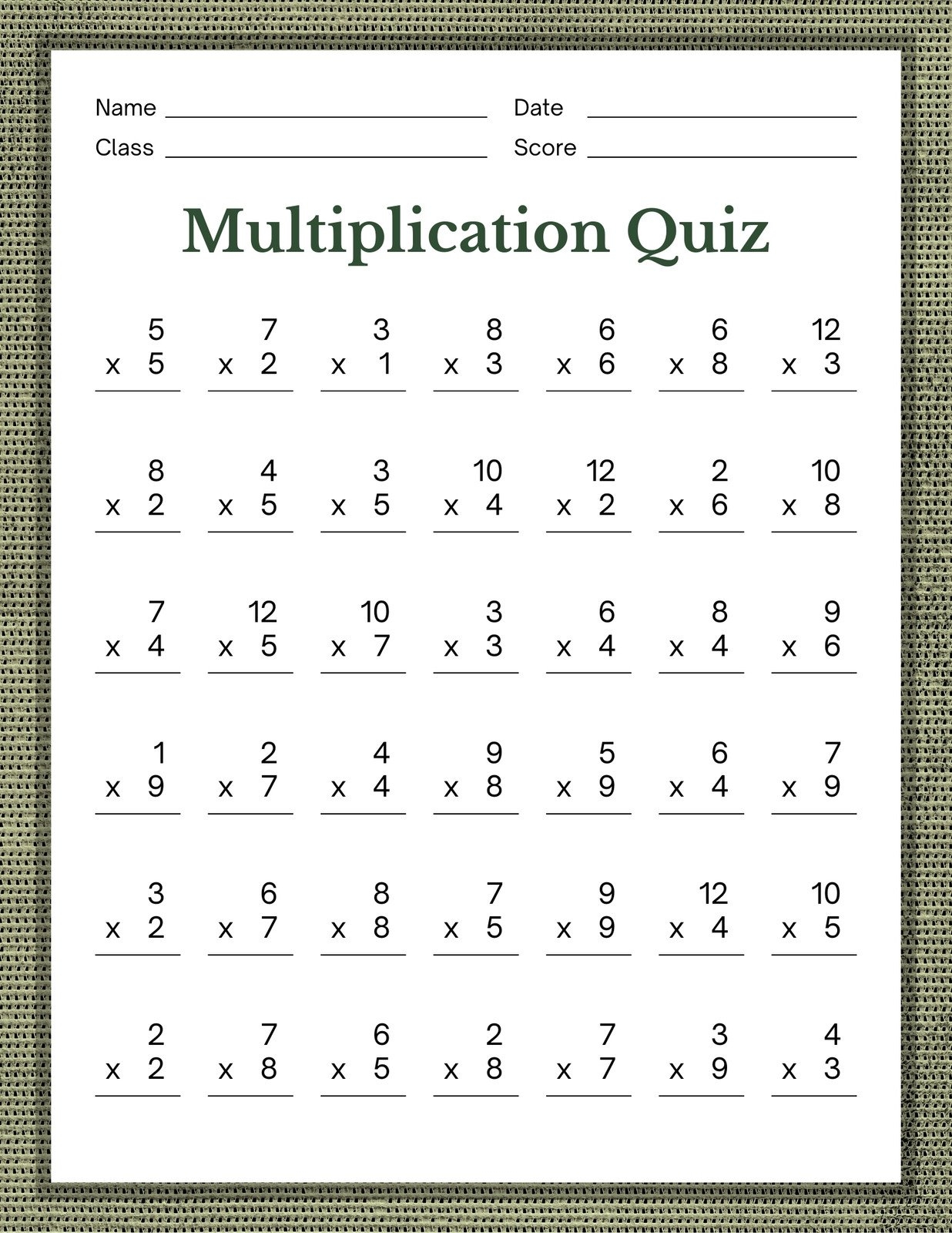 free printable multiplication worksheets 1 12