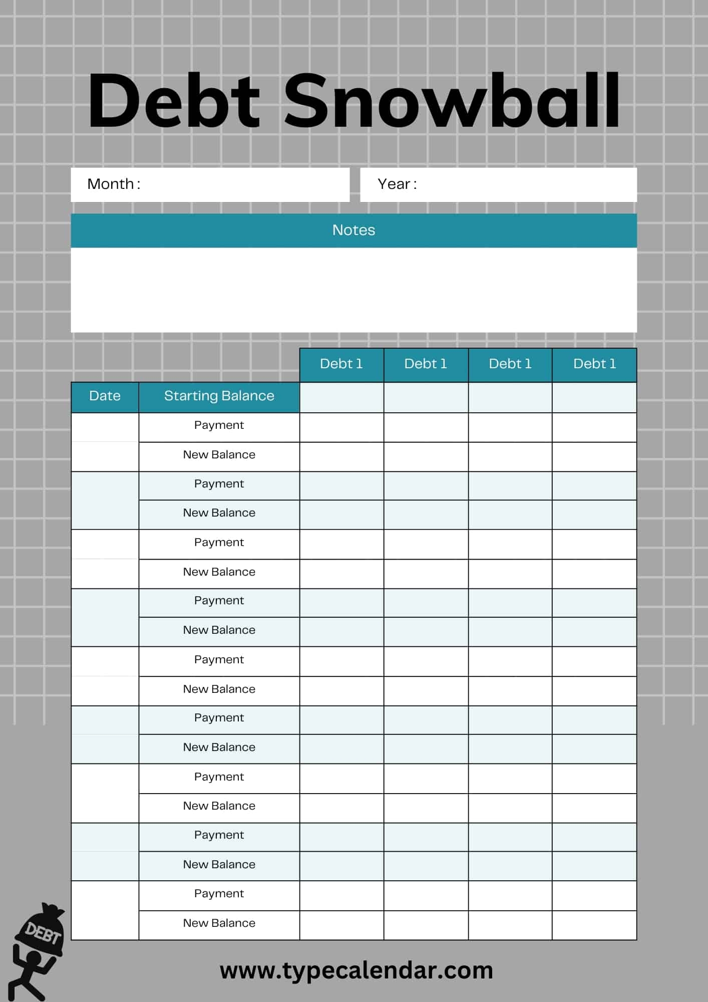 debt snowball worksheet printable