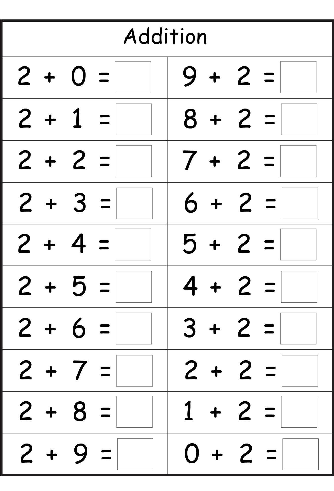 free addition worksheets printable