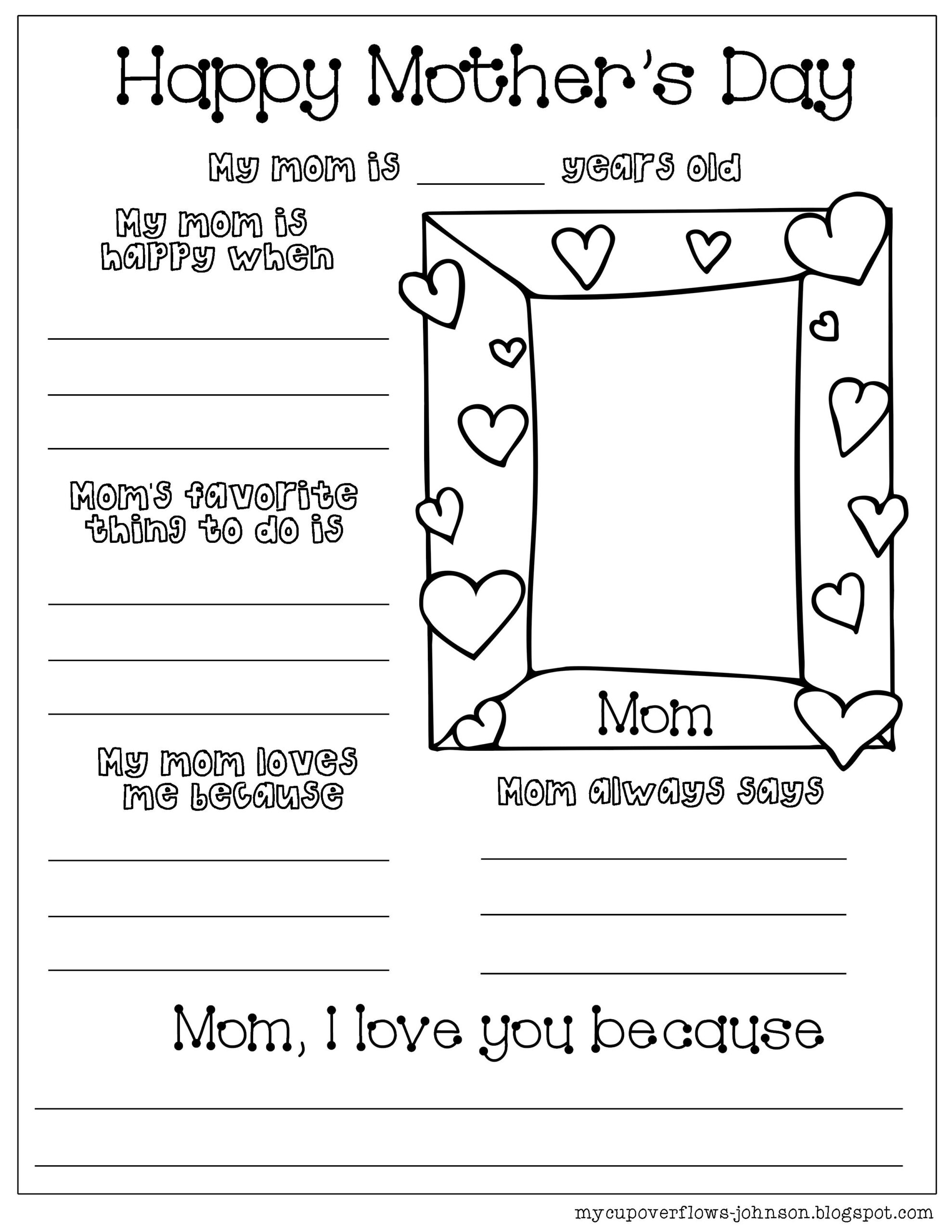 free printable mother's day worksheet for kids