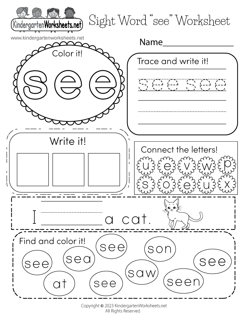 free printable sight word worksheet