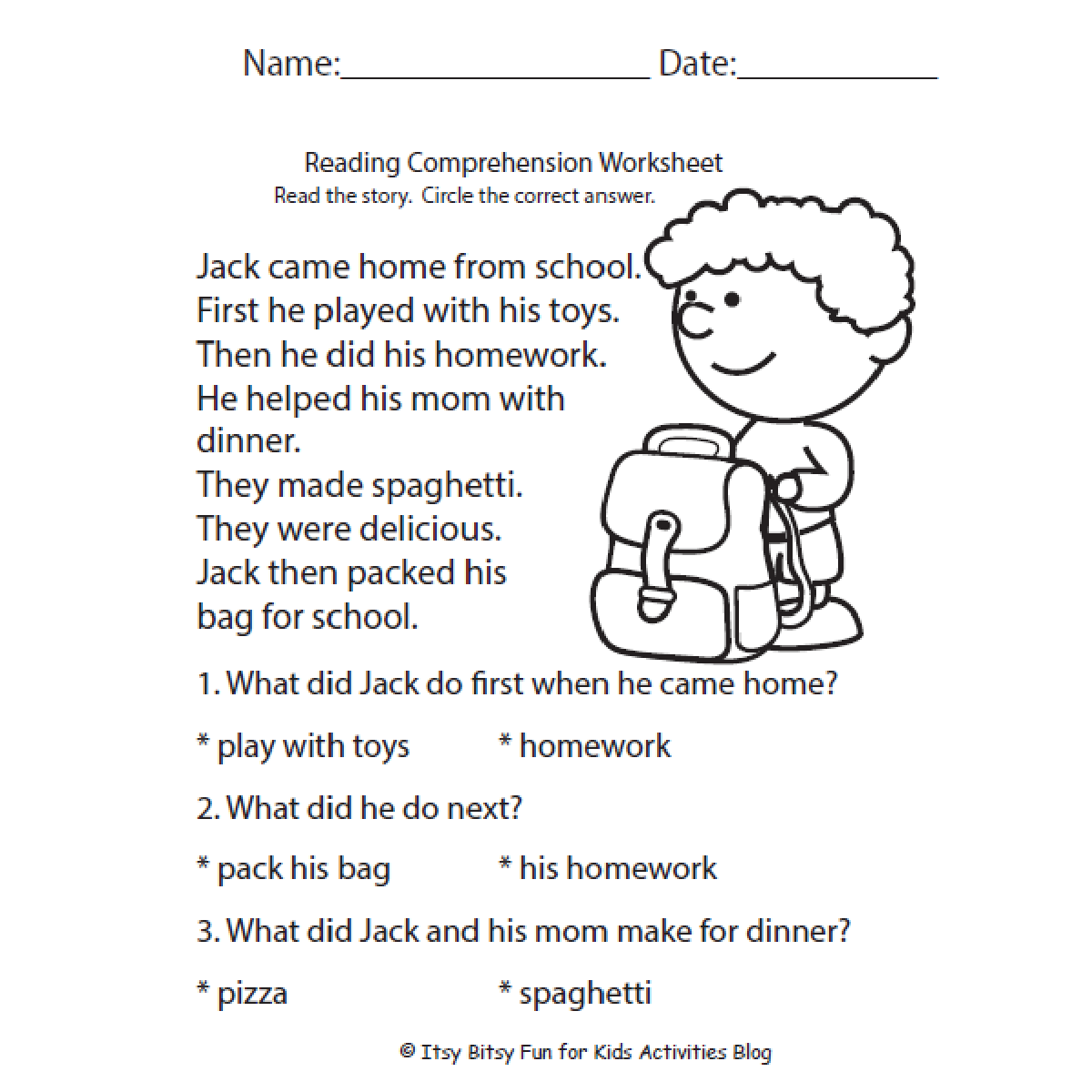 free printable reading comprehension worksheets for 1st graders