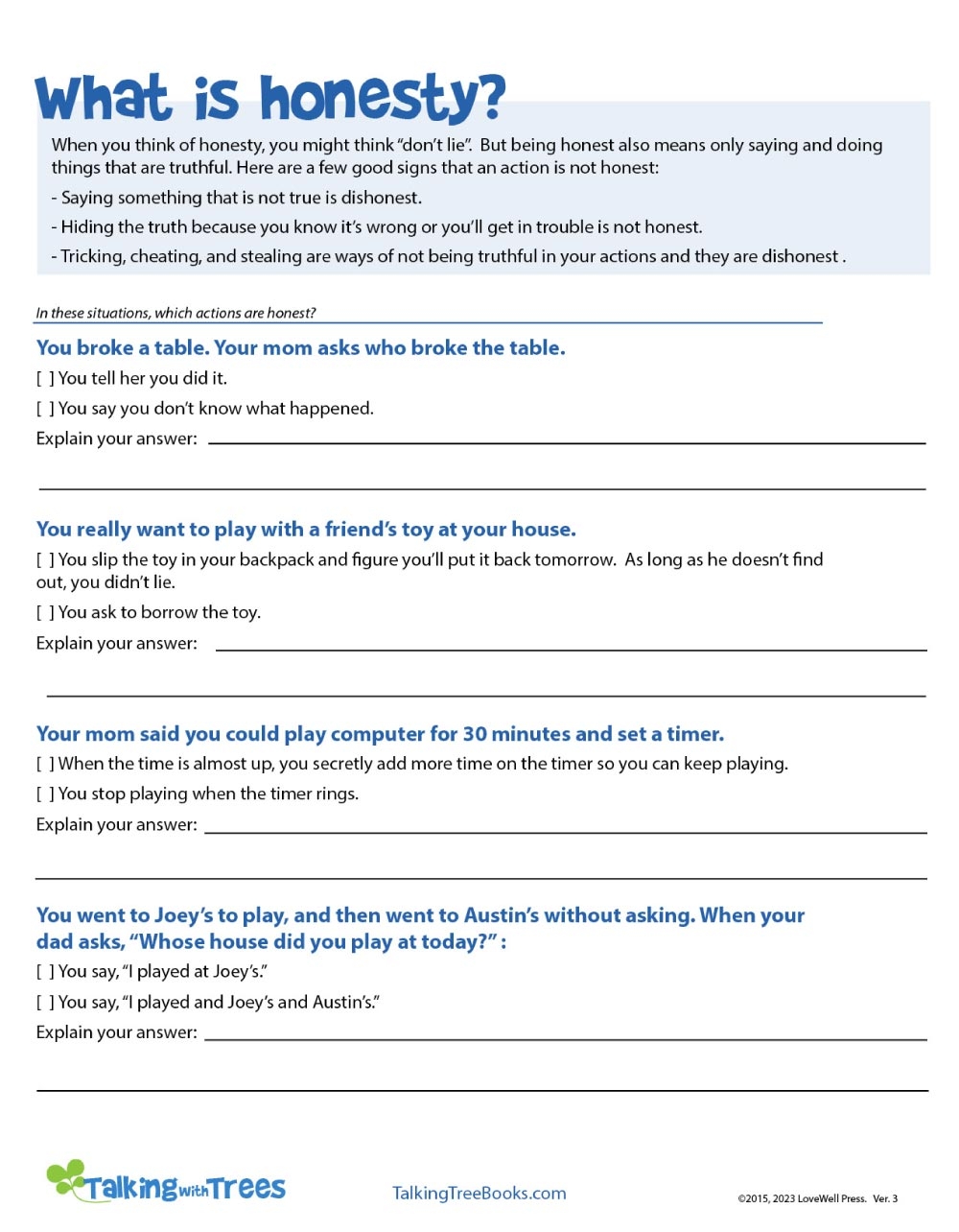 Free Social Emotional Learning Worksheets Elementary
