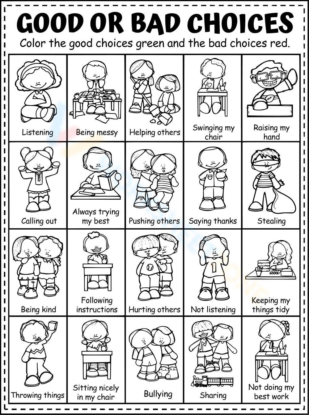 free printable good choices bad choices worksheet pdf