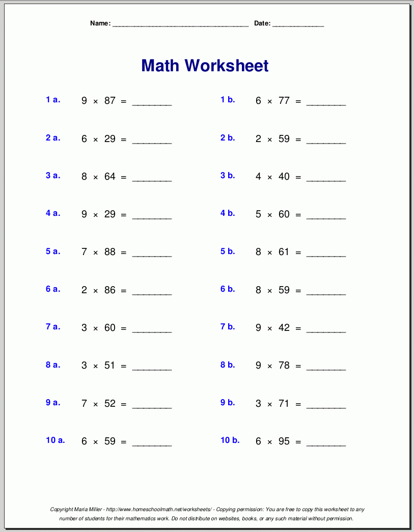 free multiplication printable worksheets