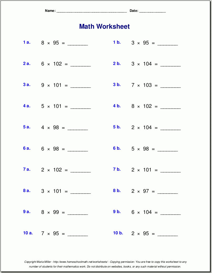 5th grade math printable worksheets