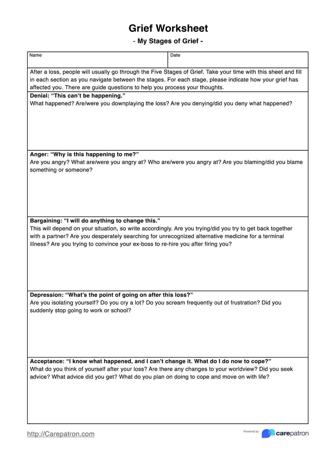 Grief Worksheets Example Free PDF Download Grief Worksheets Example Free PDF Download