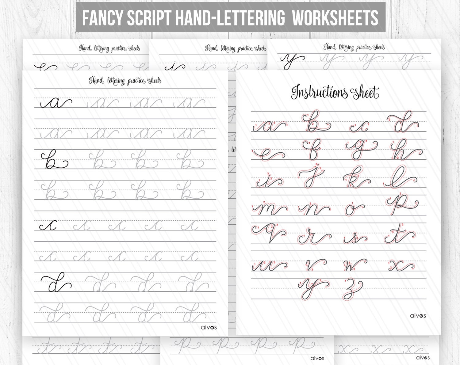 Hand Lettering Worksheets Script Monoline Flourishing Handlettering Worksheets Printable Calligraphy Practice Sheets digital Download Etsy